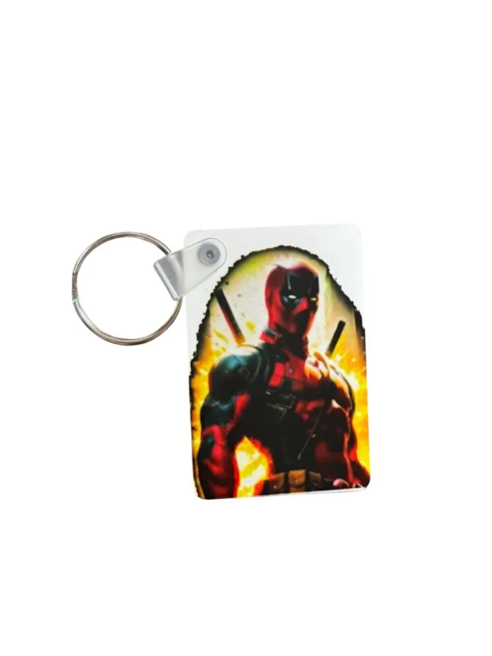 Deadpool Graphic Keychain, Rectangular MDF Superhero Theme, Colorful Print, Key